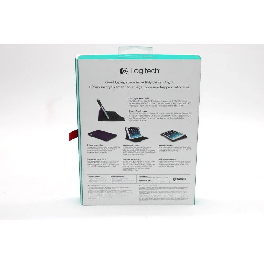 Logitech Ultra‎ Thin Keyboard Mini For iPad Mini Purple with USB Cable & Case